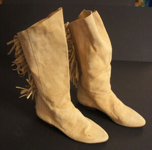 Paolo Fellicce Ladies Brazilian Leather Boots - Cream Stylish Fringe - Size 10D